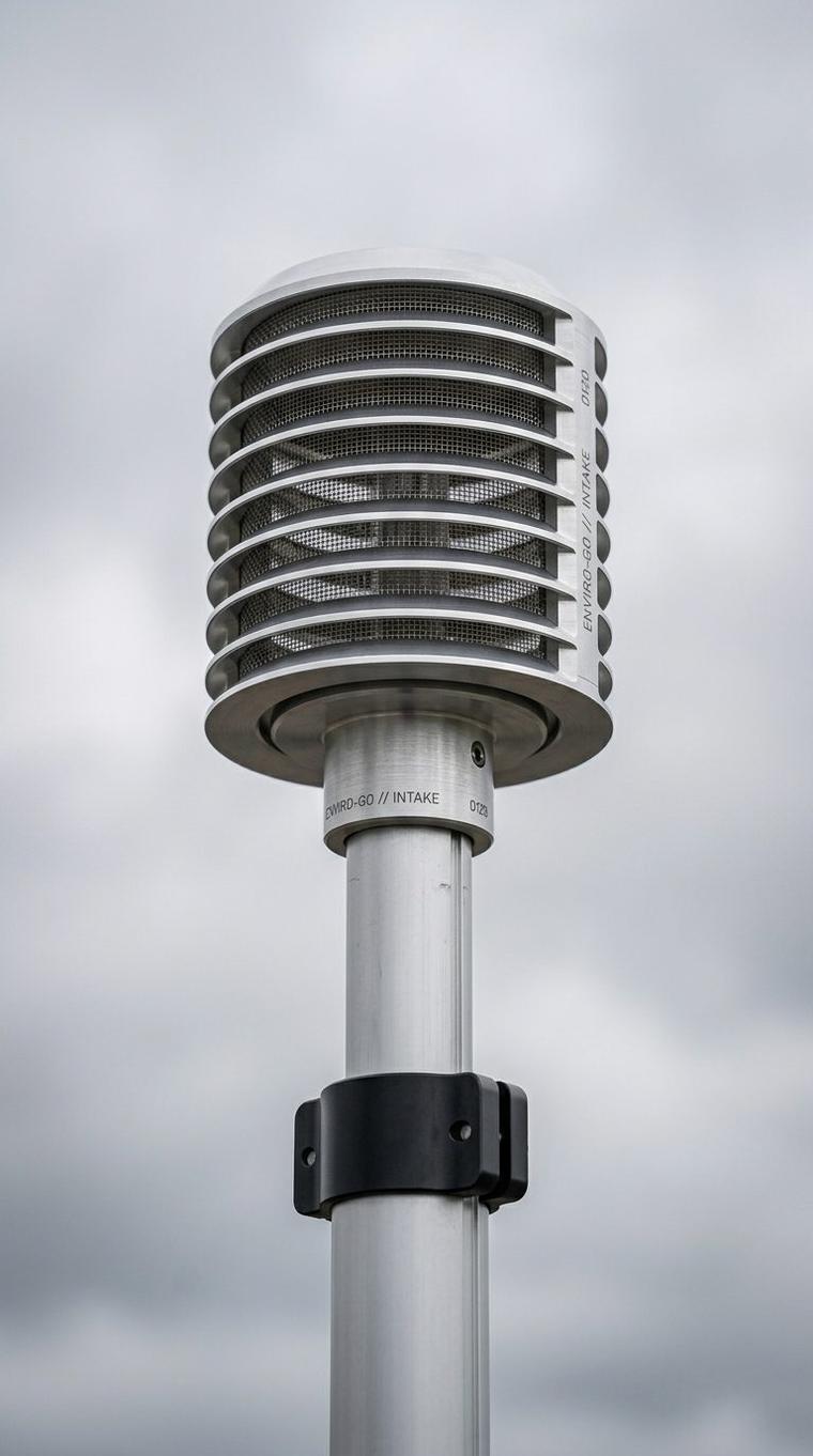 Intake head with weather louvres on the extended mast