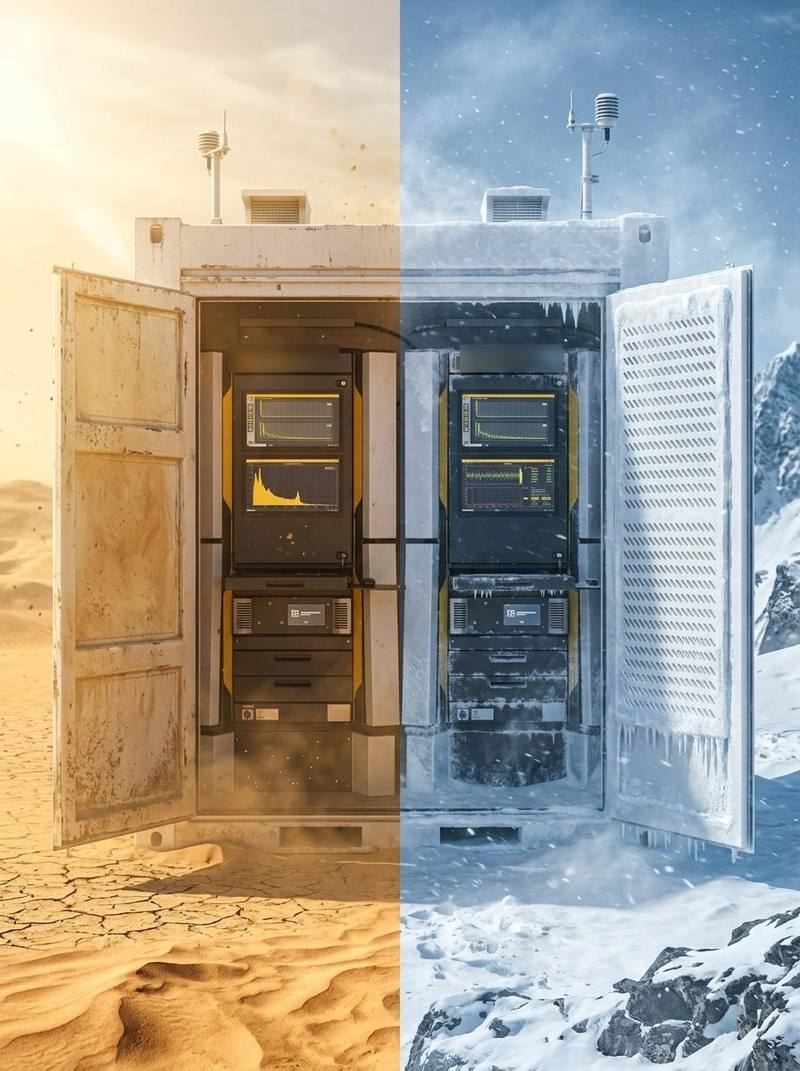 The same cabin under desert conditions and in alpine winter