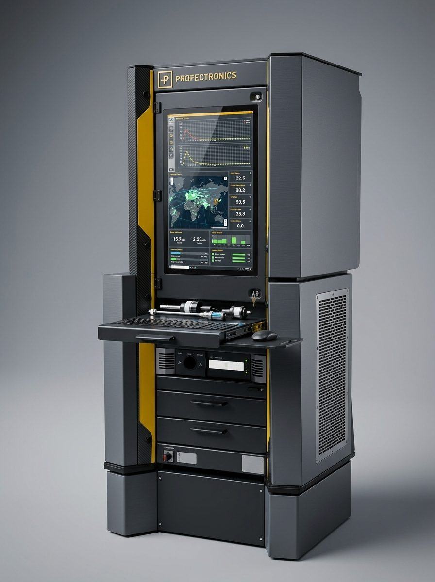 Measuring cabinet of the ENVIRO Station with screen and pull-out keyboard tray